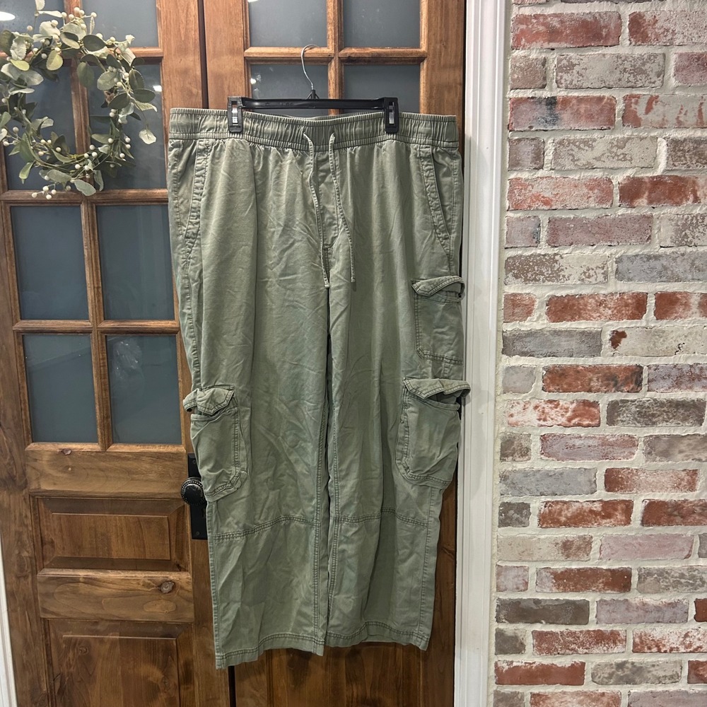 Old Navy Cargo Pants Womens 2X Green Wide Leg Mid Rise Comfort Waistband